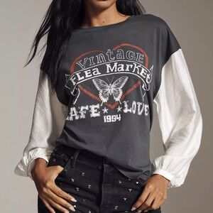 Anthropologie Pilcro Twofer Band Top Long Sleeve T-Shirt in Dark Grey NWT